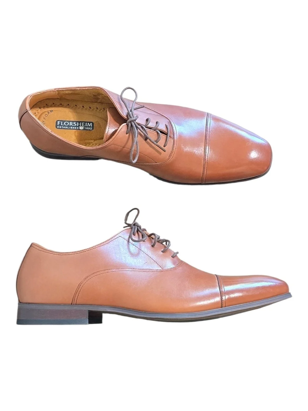 Florsheim Tan Leather Cap Toe Oxford Lace-Up Dress Shoes Men's Size 14D Career